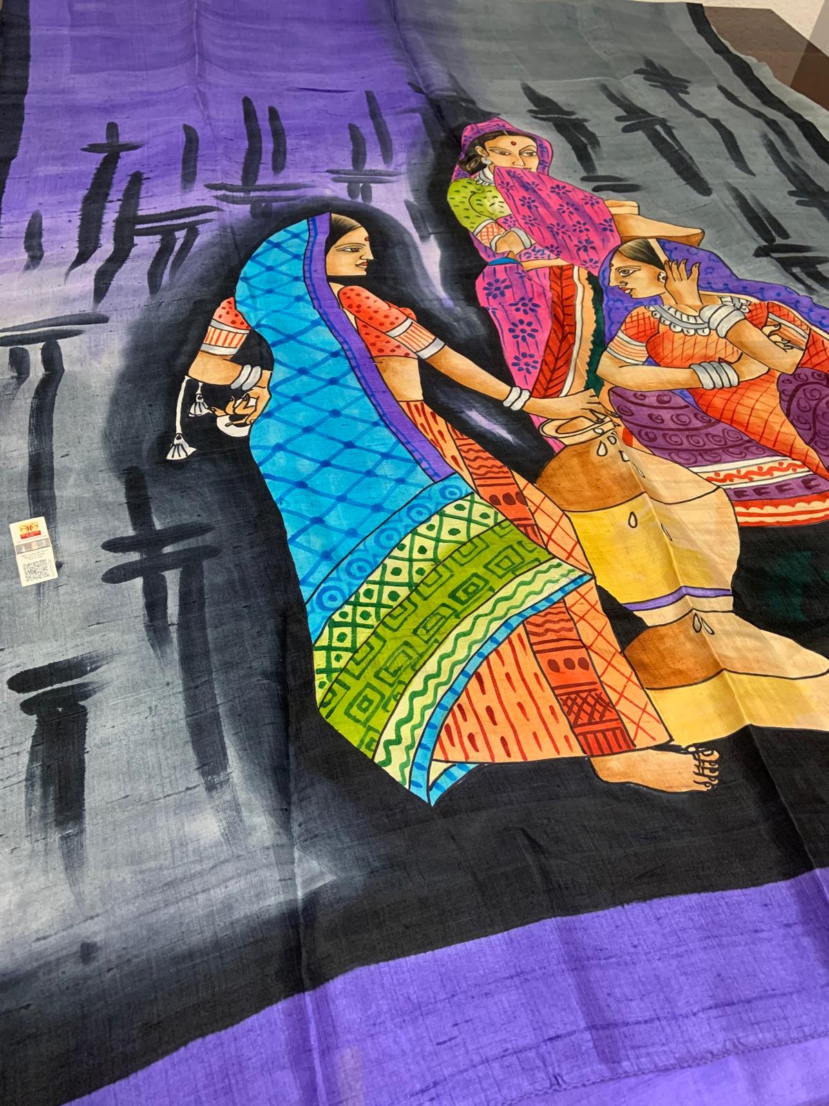 Hand Painted Saree by Wax Burgundy & Black