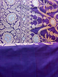Eggplant Purple Semi Katan Banarasi Saree