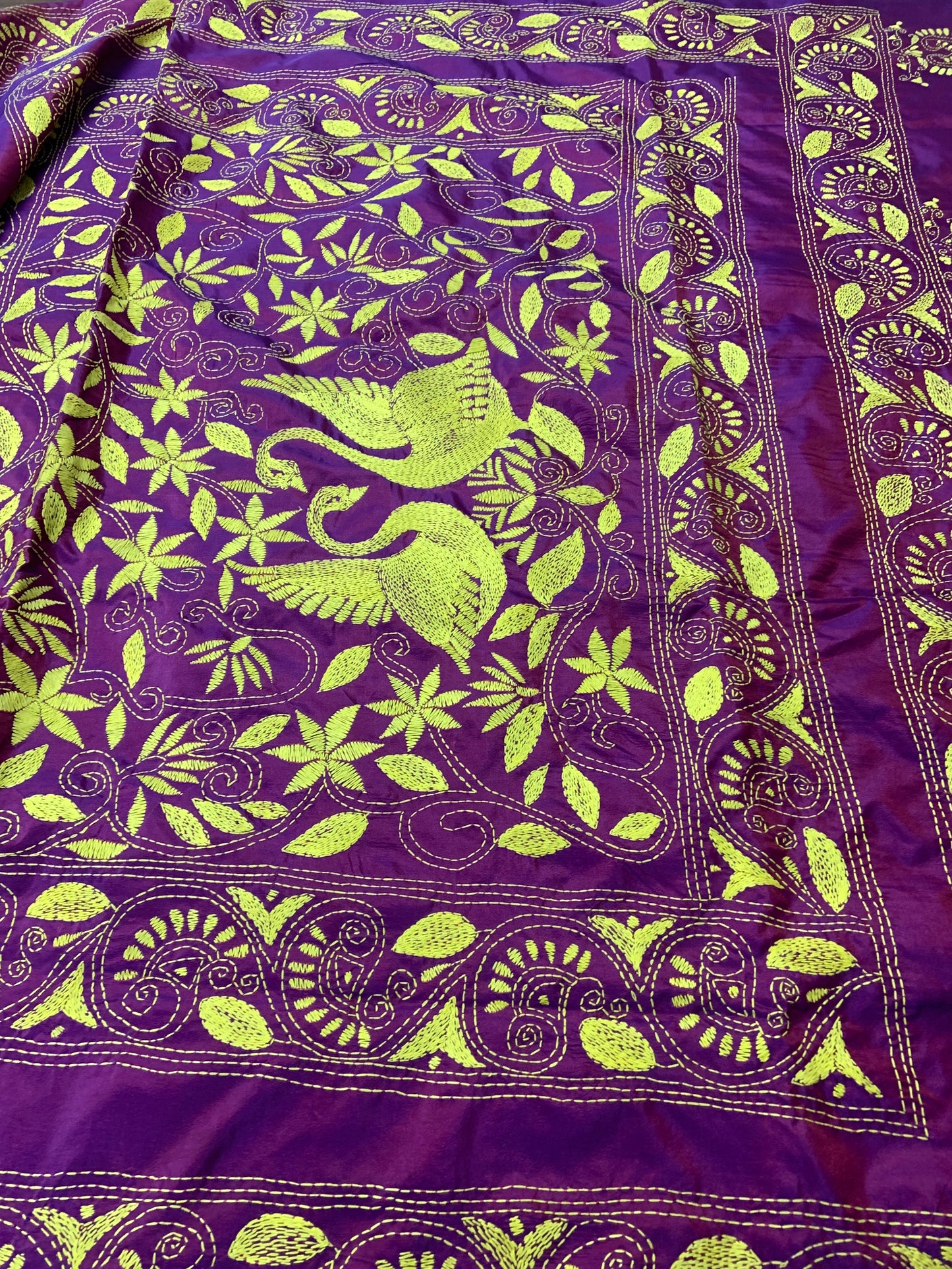 Purple Kantha Stitch Saree