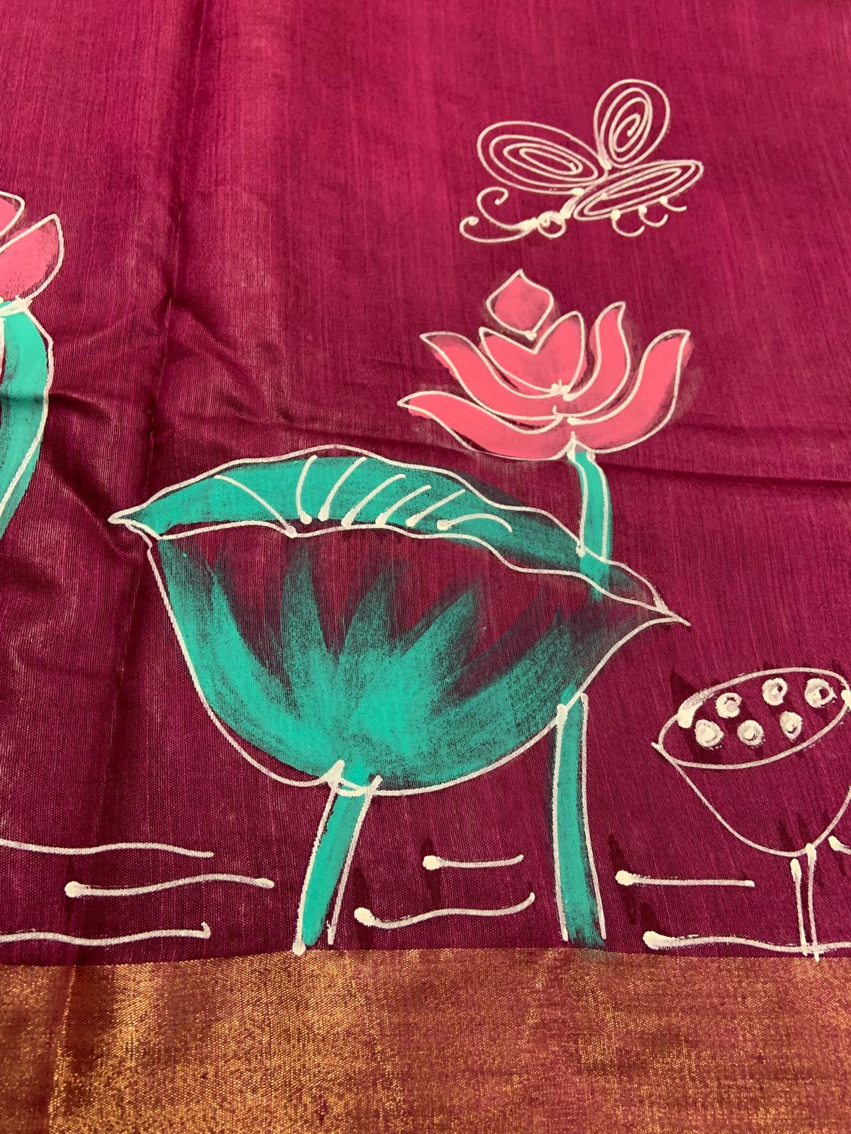 Elegant Hand Woven Saree Cherry with Pink