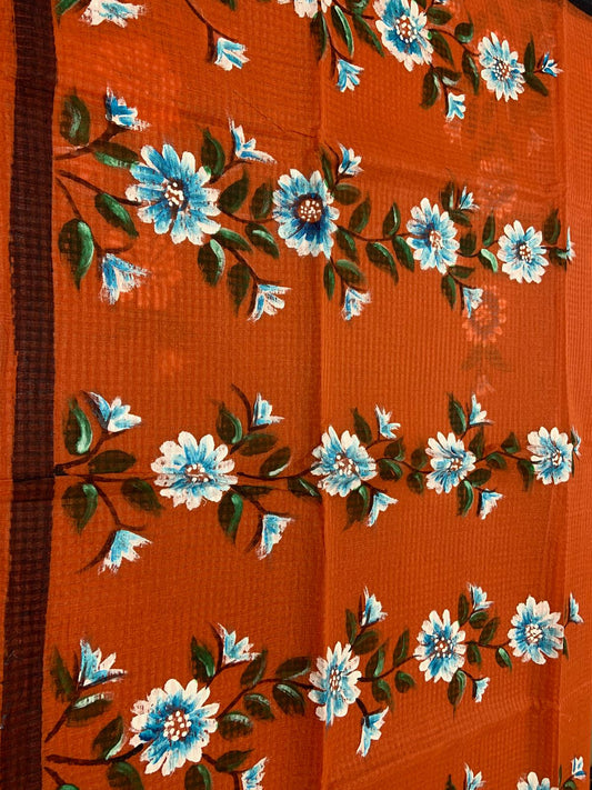 Elegant Hand Woven Kota Saree Orange