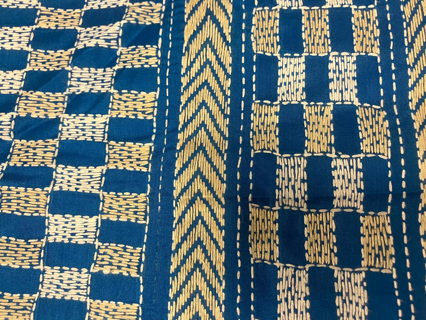 Kantha Stitched Saree Sky Blue