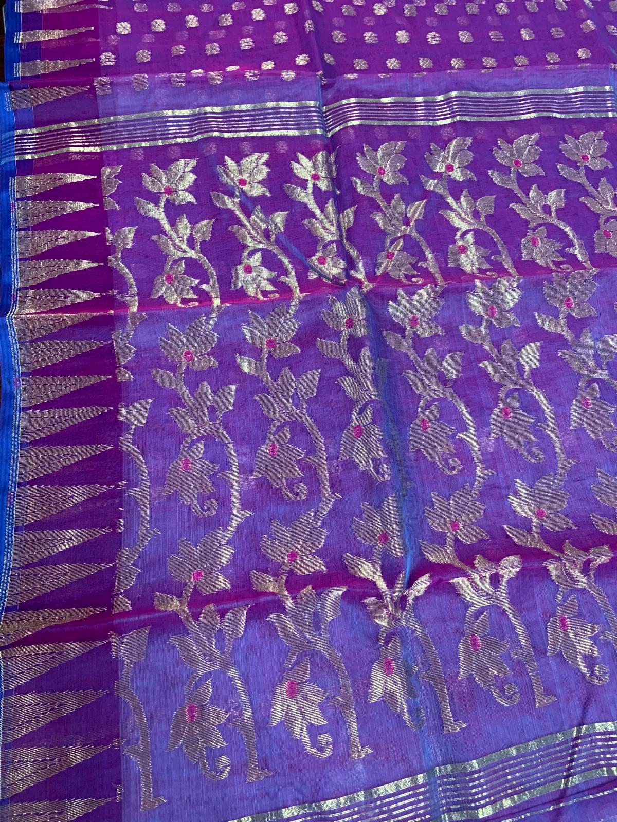 Muslin Saree Burgundy with Golden Zari