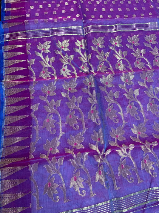 Muslin Saree Burgundy with Golden Zari