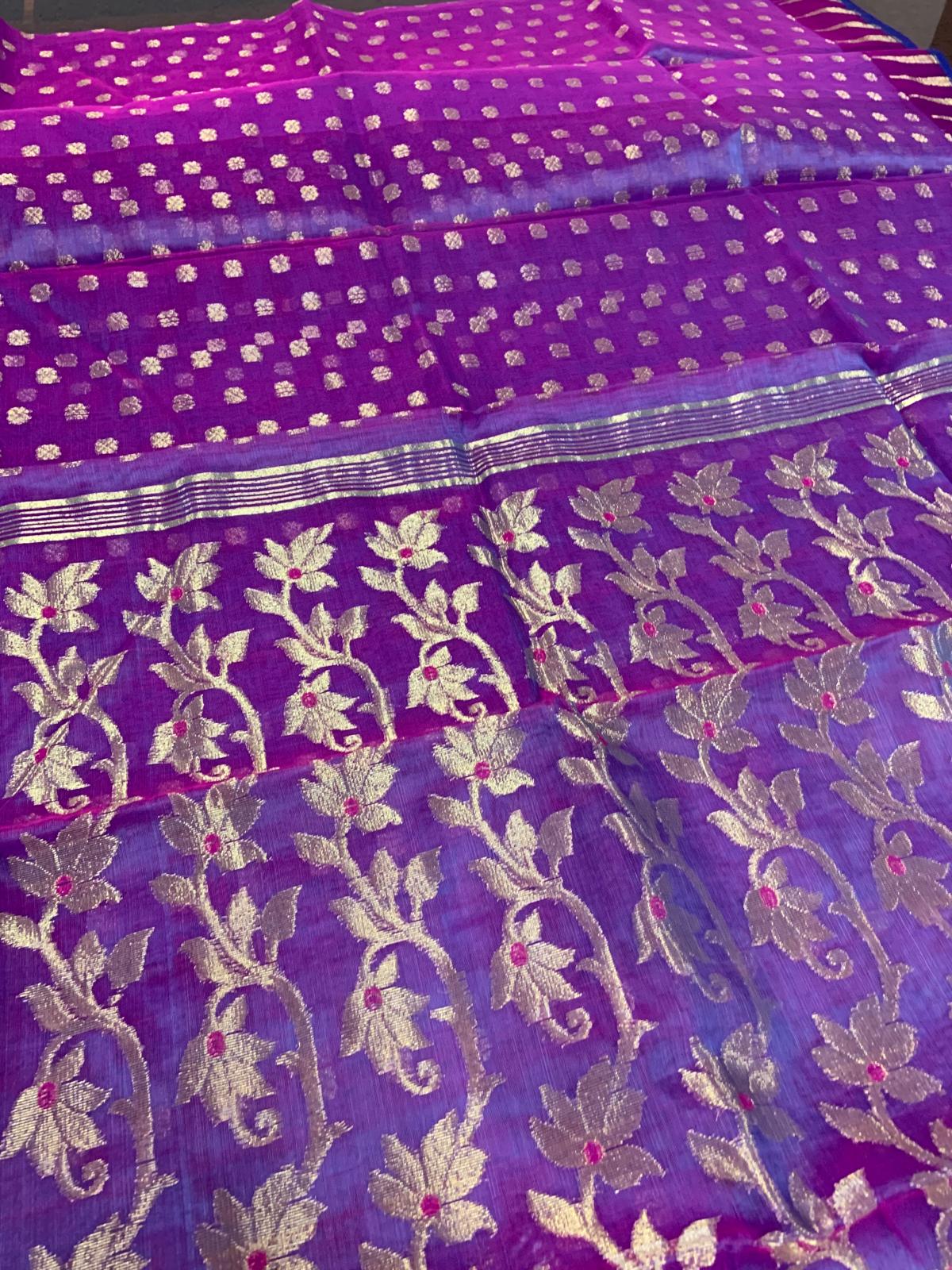 Muslin Saree Burgundy with Golden Zari