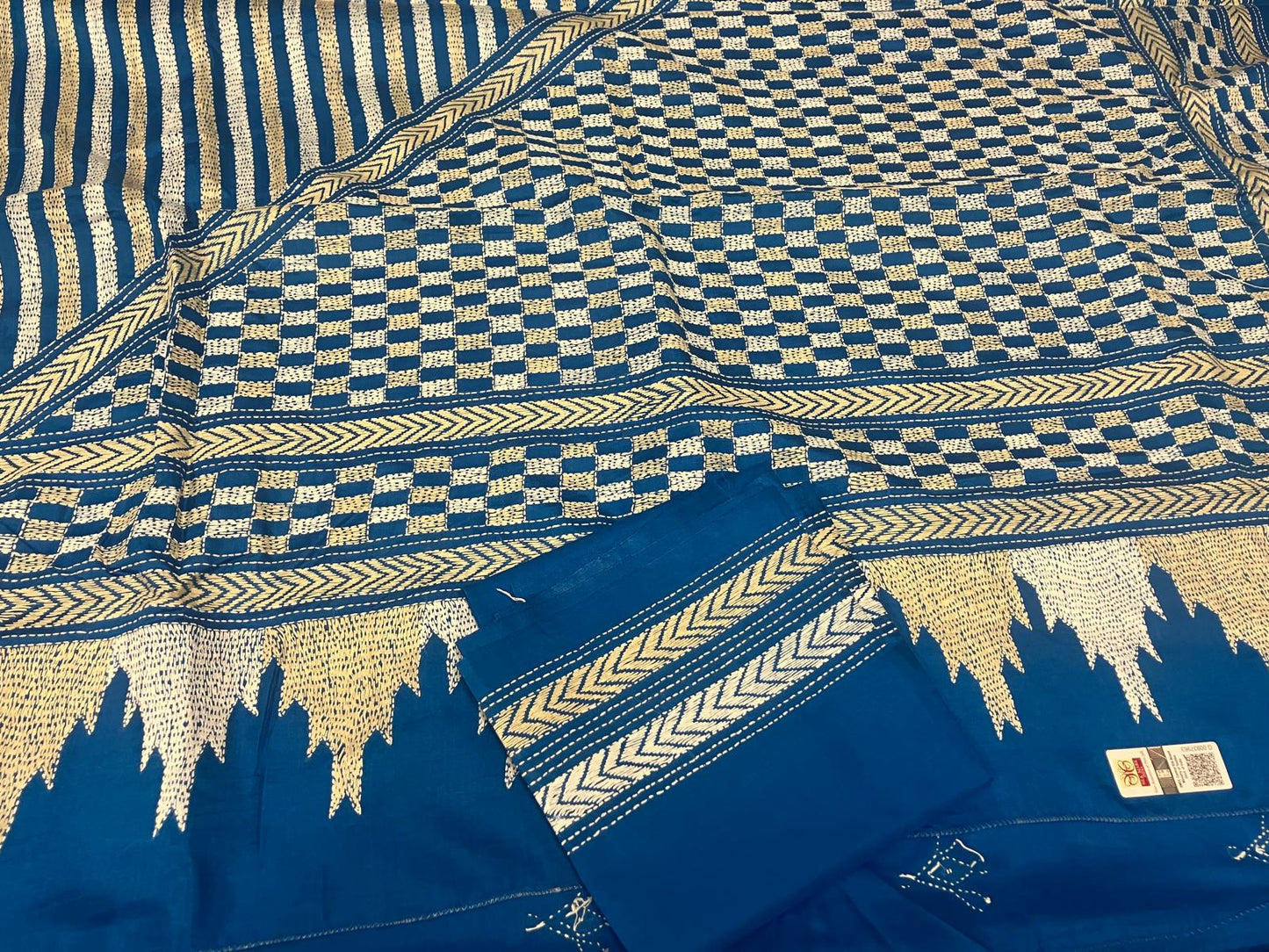 Kantha Stitched Saree Sky Blue