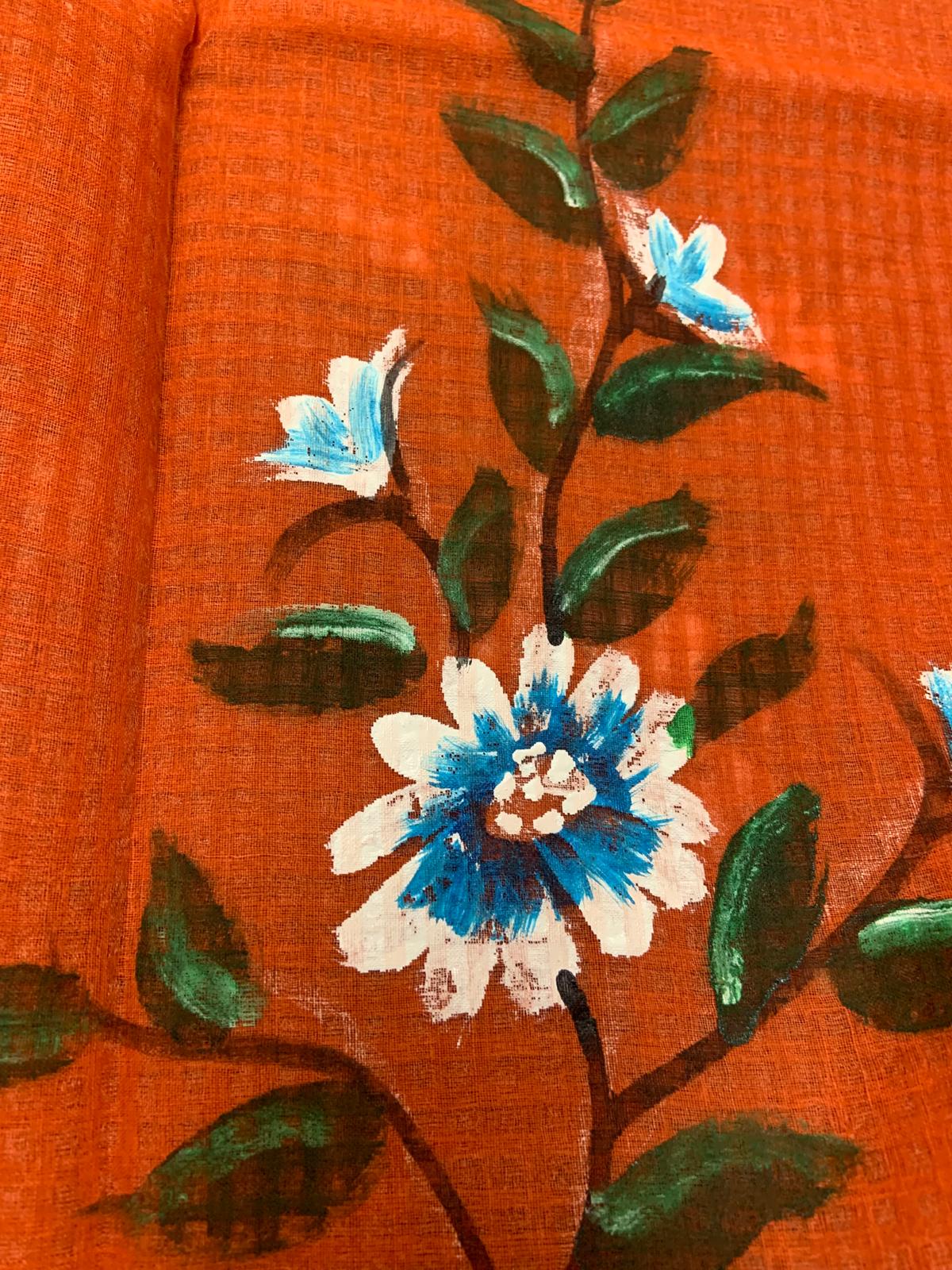 Elegant Hand Woven Kota Saree Orange