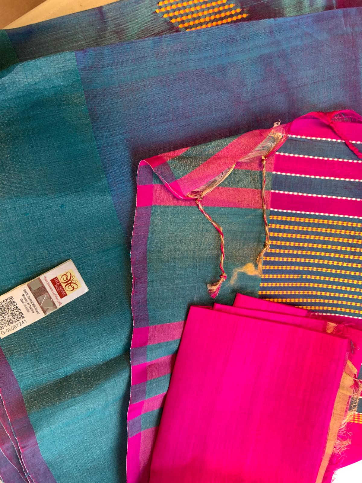 Bhisnupuri Kalakhatra Saree with Rani & Turquoise