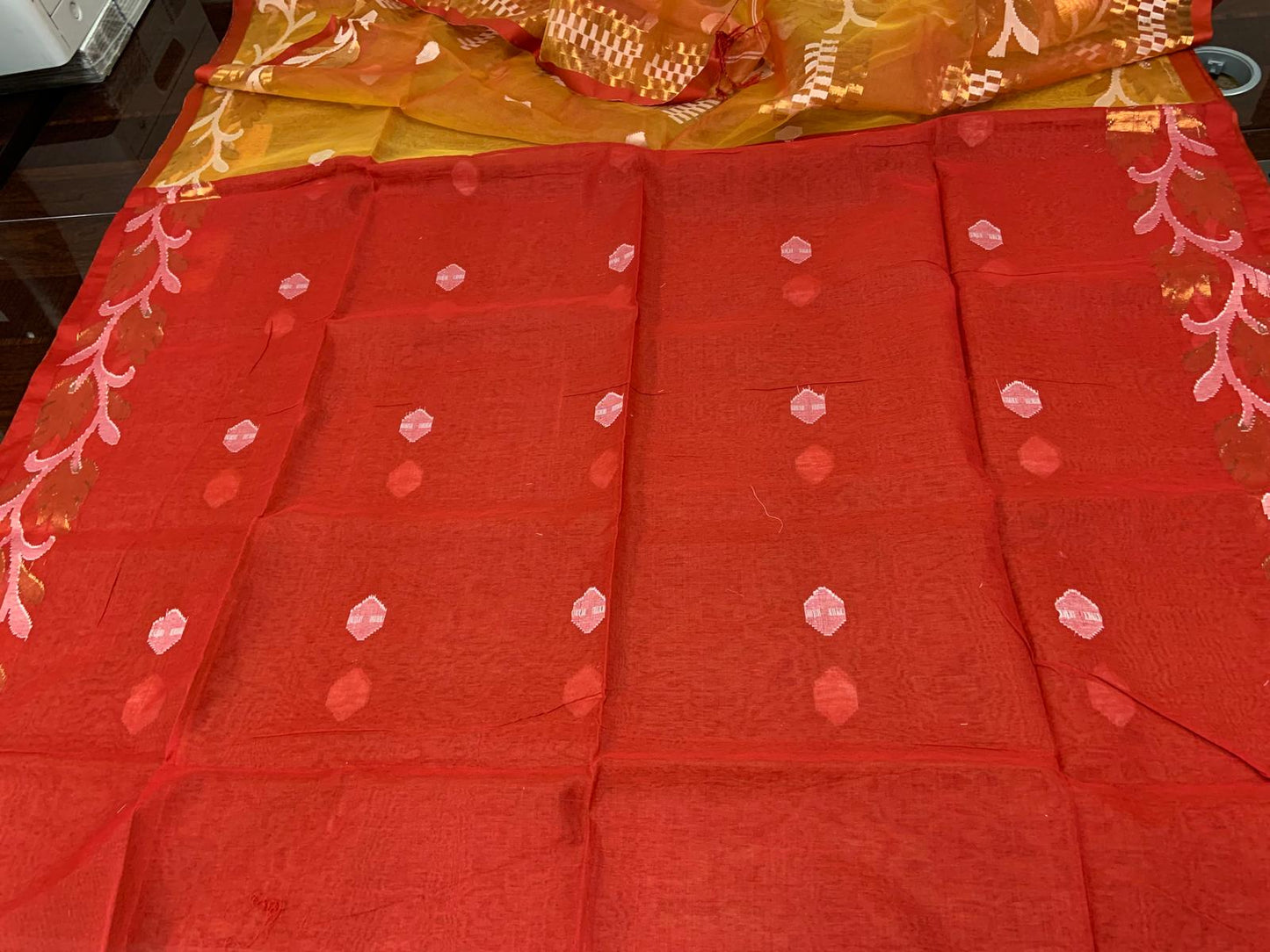 Muslin Saree Dual Tone with White & Golden