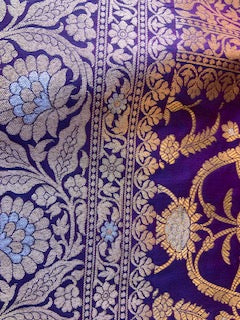 Eggplant Purple Semi Katan Banarasi Saree