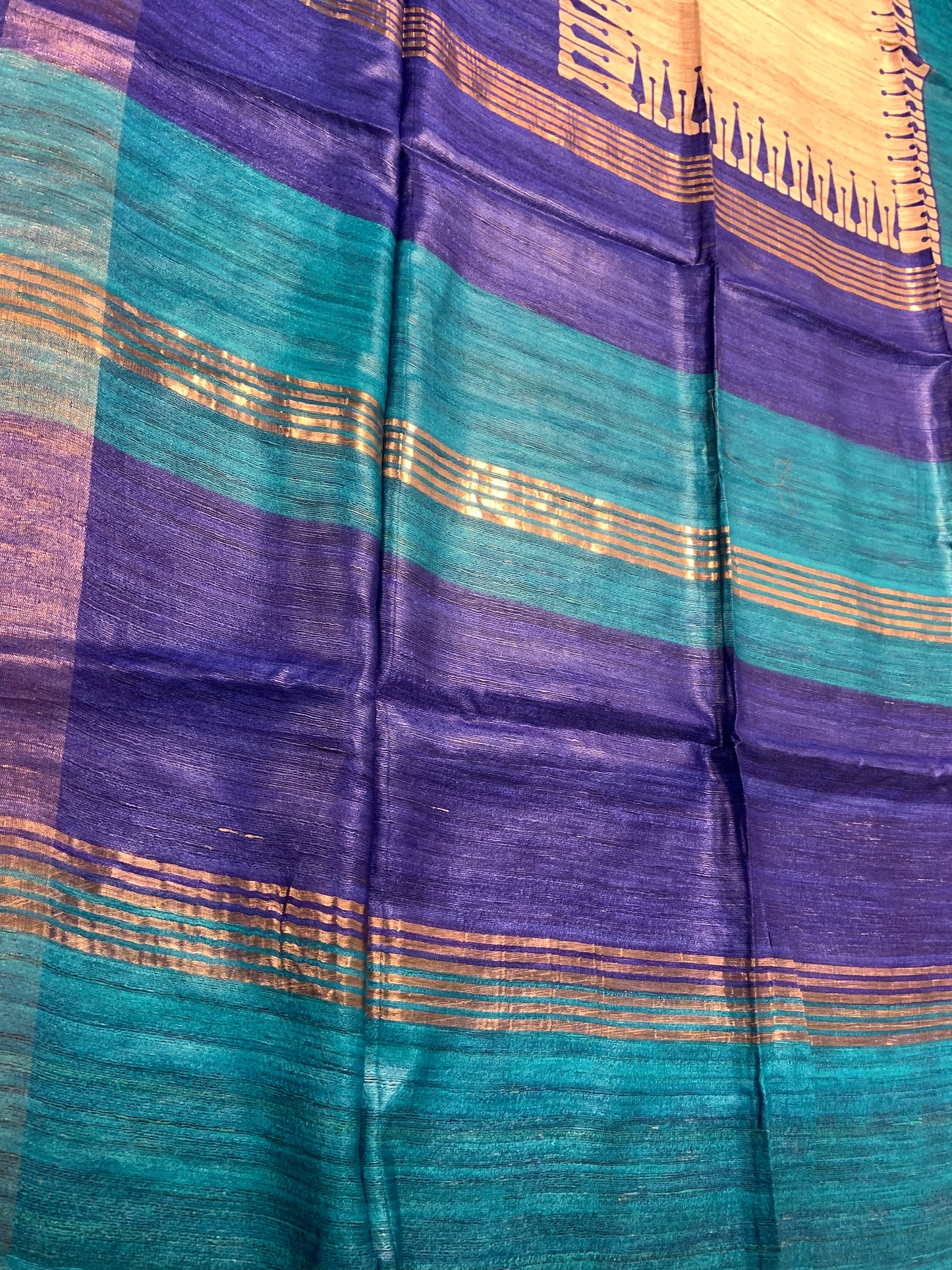 Blue and Turquoise Exclusive Ghicha Tassar Saree