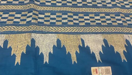Kantha Stitched Saree Sky Blue